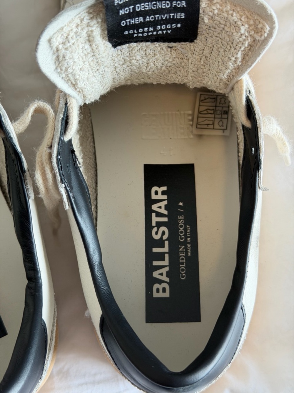 GOLDEN GOOSE Ballstar Leather Low-Top Sneakers in Off-White & Black - Picture 14 of 16